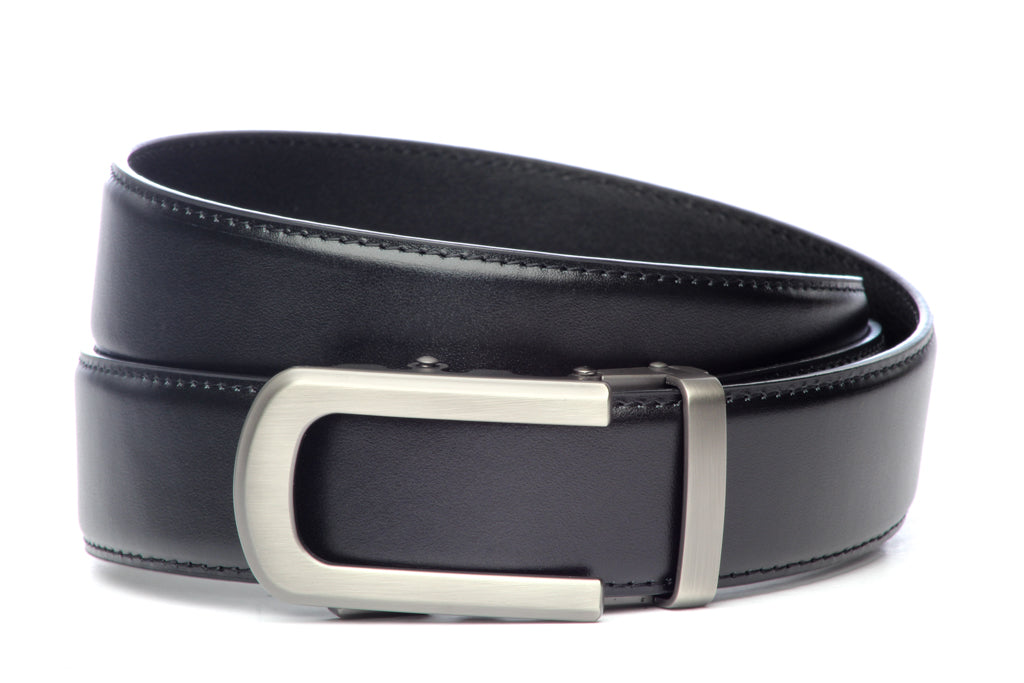 Leather Belt w/ Buckle - Men's Ratchet Belt - Black, 1.5