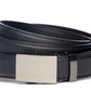 Men’s black leather belt strap with classic buckle in formal gunmetal, formal look, 1.25 inches wide