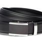 Men’s black leather belt strap with onyx buckle in silver, formal look, 1.25 inches wide