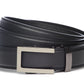 Men’s black leather belt strap with traditional buckle in formal gunmetal, formal look, 1.25 inches wide