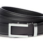 Men’s black leather belt strap with traditional buckle in silver, formal look, 1.25 inches wide