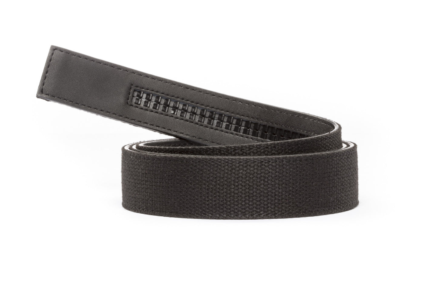 Men's canvas belt strap in black, 1.5 inches wide, casual look, microfiber back
