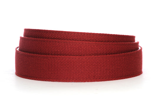 Men's canvas belt strap in crimson with a 1.25-inch width, casual look