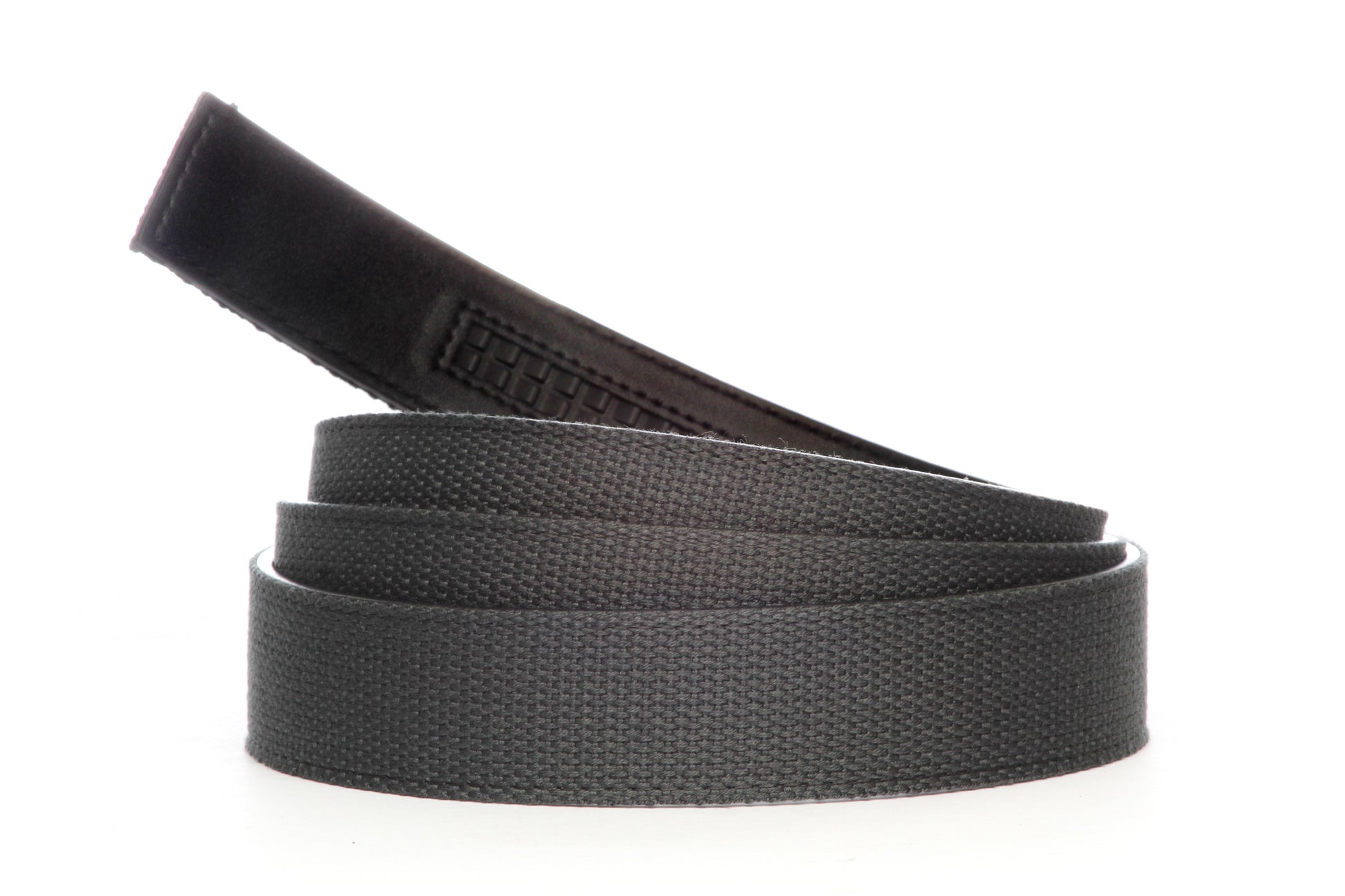 Men's canvas belt strap in graphite with a 1.25-inch width, casual look, microfiber back