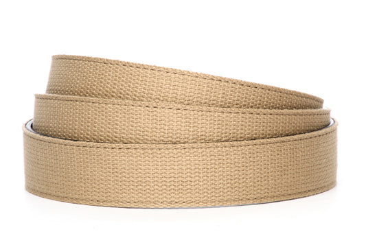 Men's canvas belt strap in khaki with a 1.25-inch width, casual look