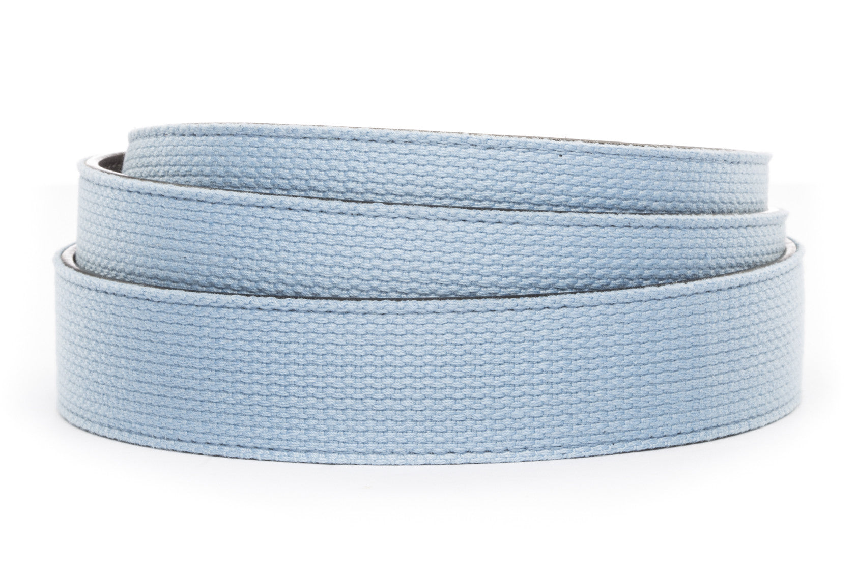 Men's canvas belt strap in light blue with a 1.25-inch width, casual look