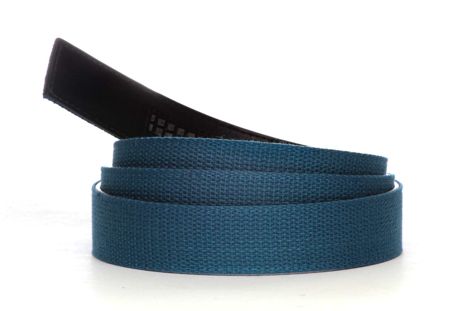 Men's canvas belt strap in marine blue with a 1.25-inch width, casual look, microfiber back