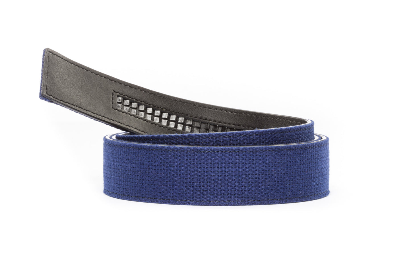 Men's canvas belt strap in navy, 1.5 inches wide, casual look, microfiber back