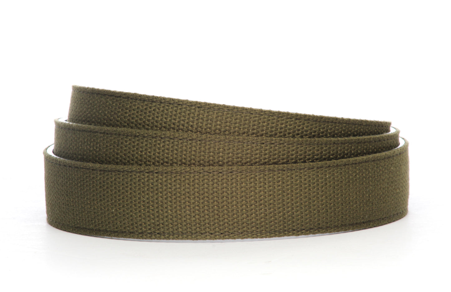 Men's canvas belt strap in olive drab with a 1.25-inch width, casual look