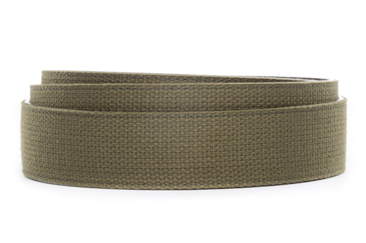 Men's canvas belt strap in olive drab, 1.5 inches wide, casual look