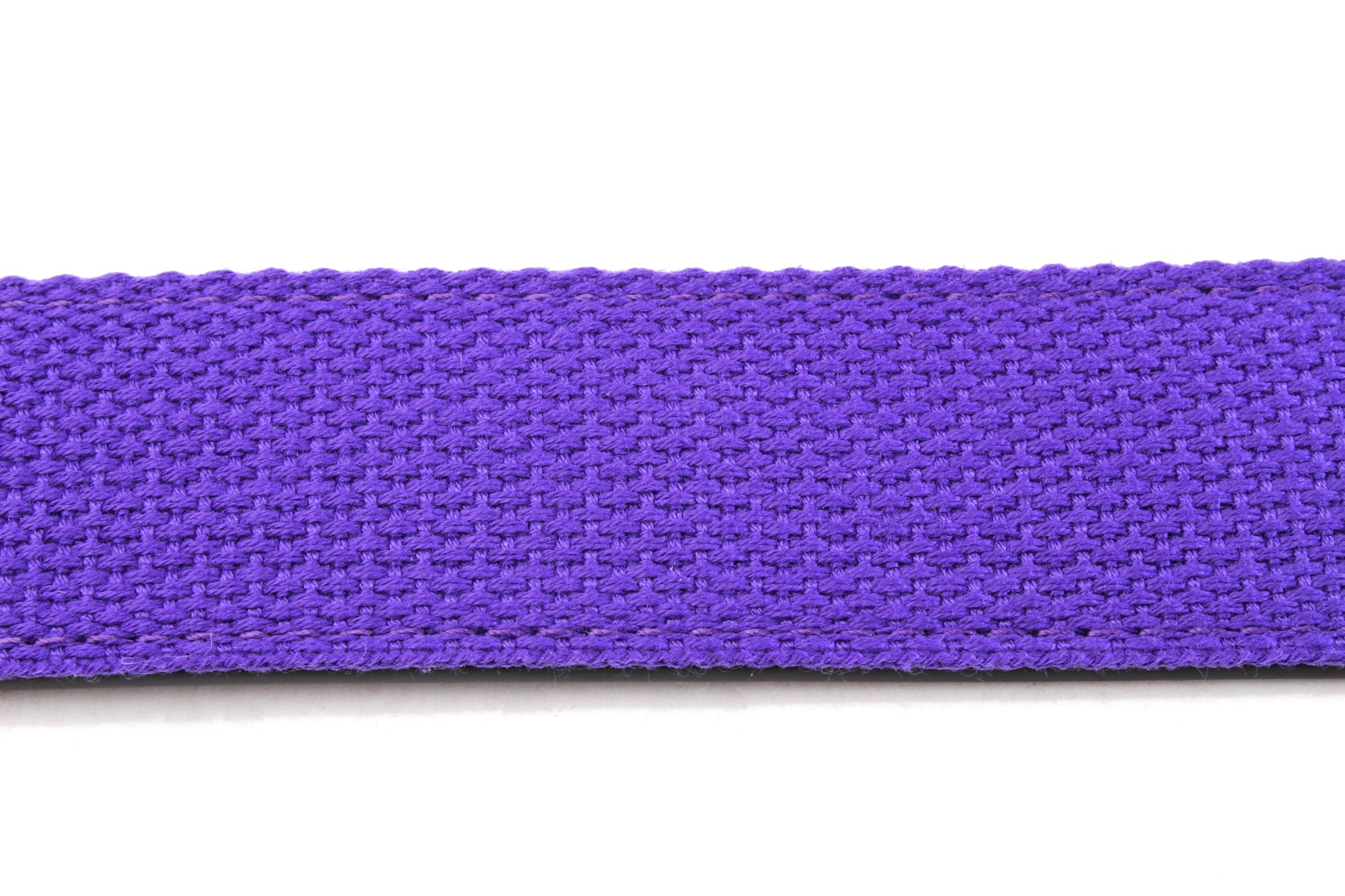Men's canvas belt strap in purple, 1.5 inches wide, casual look, stitching close up