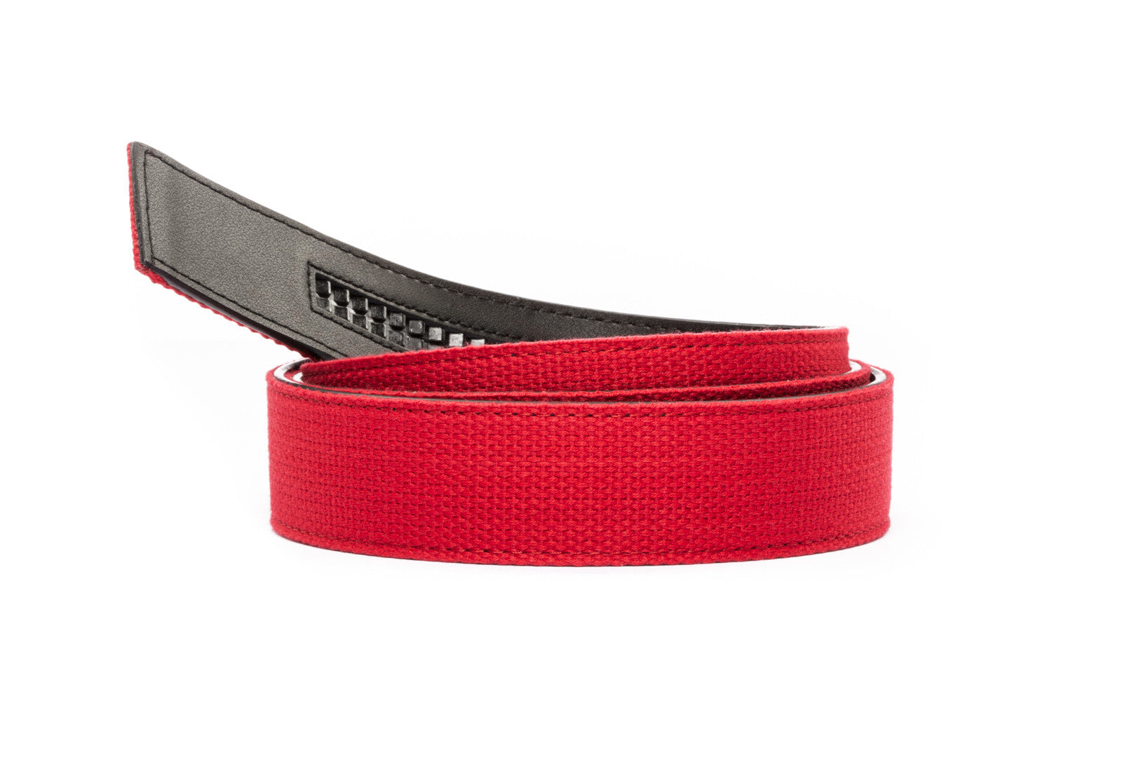 Men's canvas belt strap in red, 1.5 inches wide, casual look, microfiber back