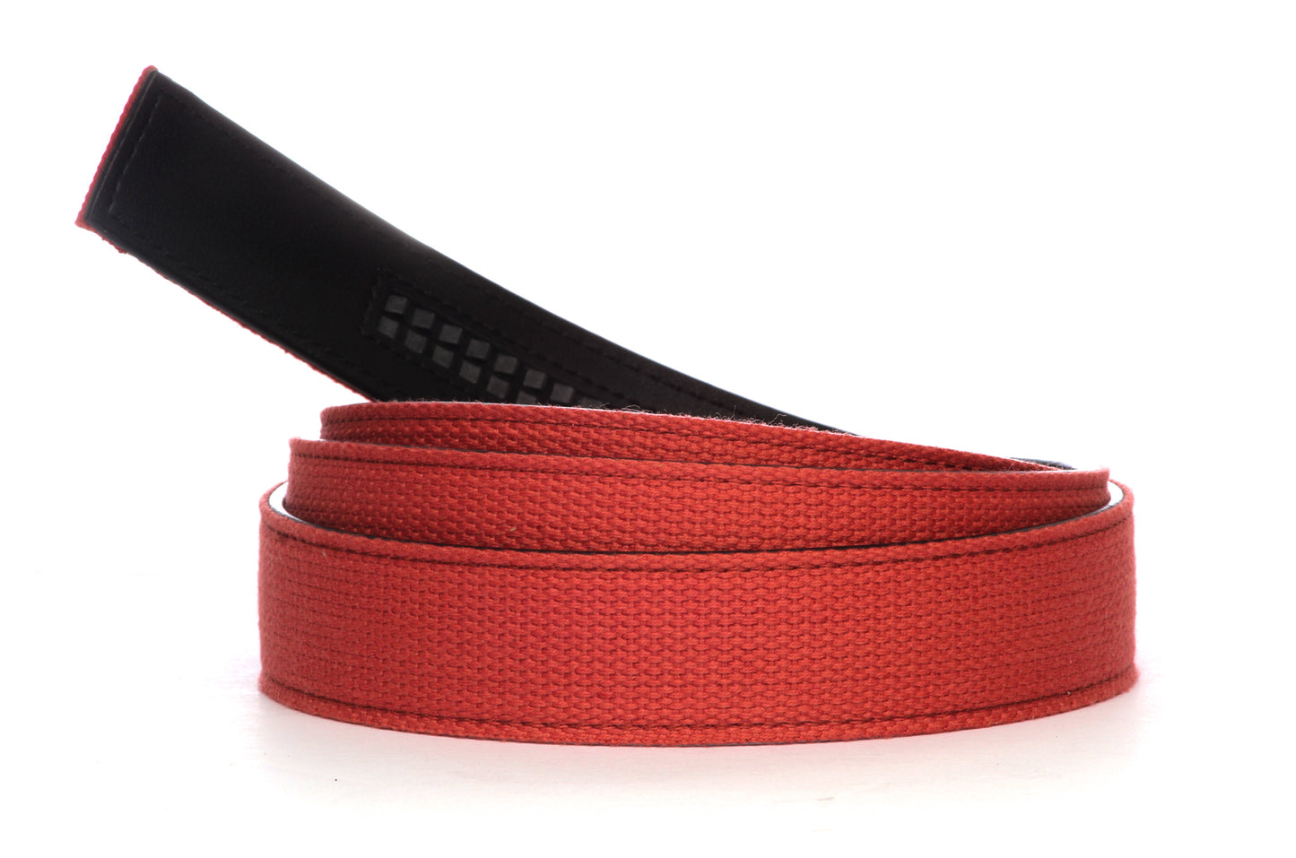 Men's canvas belt strap in salmon with a 1.25-inch width, casual look, microfiber back
