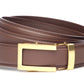 Men’s chocolate leather belt strap with traditional buckle in gold, formal look, 1.25 inches wide