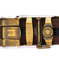 Men's classic ratchet belt buckle in antiqued gold with a 1.25-inch width, back view.