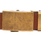 Men's classic ratchet belt buckle in antiqued gold with a width of 1.5 inches, front view.