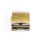 Men's classic ratchet belt buckle in antiqued gold with a width of 1.5 inches, rear view.