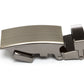 Men's classic ratchet belt buckle in formal gunmetal with a 1.25-inch width, left side view.
