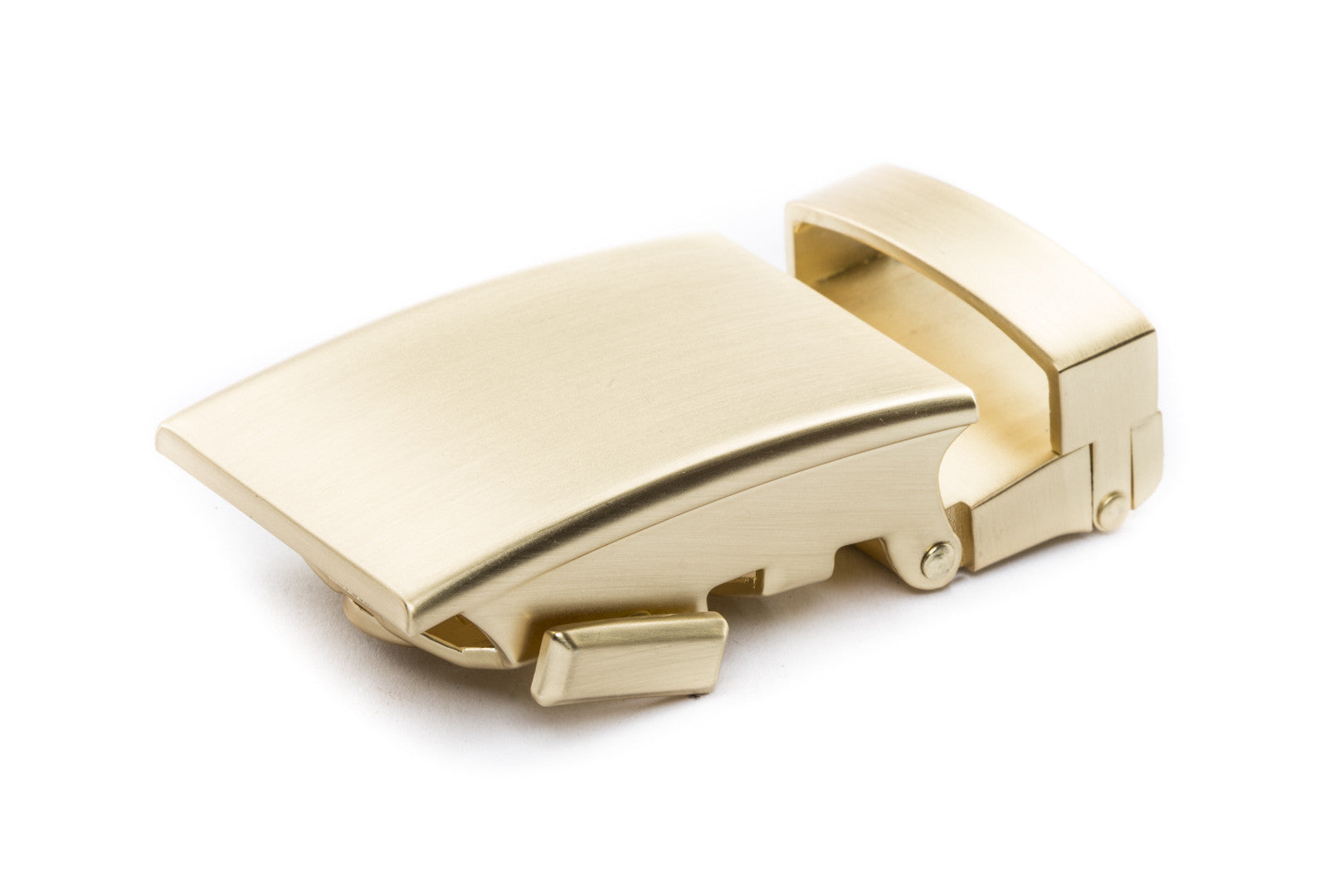 Men's classic ratchet belt buckle in matte gold with a 1.25-inch width.