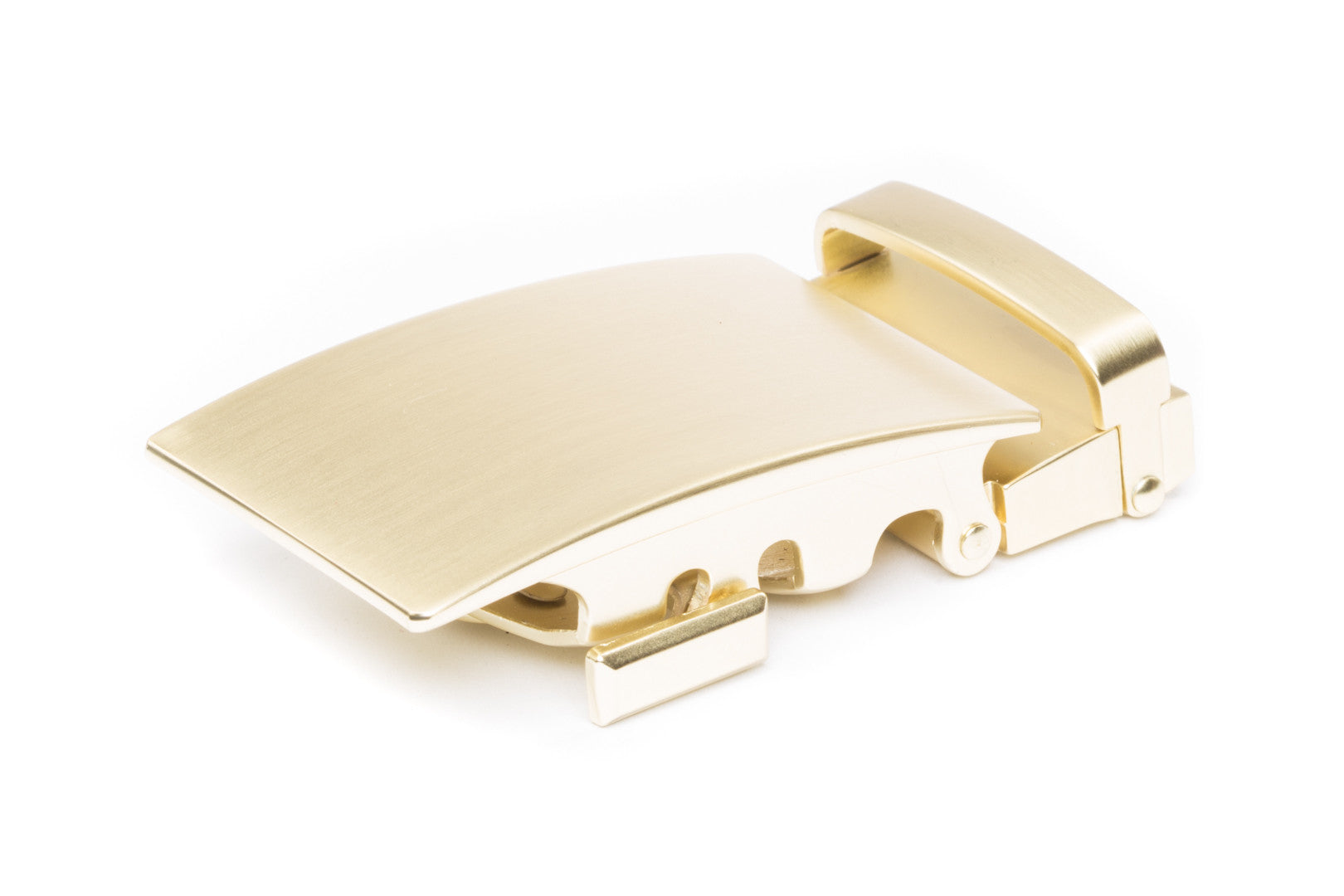 Men's classic ratchet belt buckle in matte gold with a width of 1.5 inches.