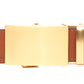 Men's classic ratchet belt buckle in matte gold with a width of 1.5 inches, front view.