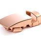 Men's classic ratchet belt buckle in rose gold with a 1.25-inch width.