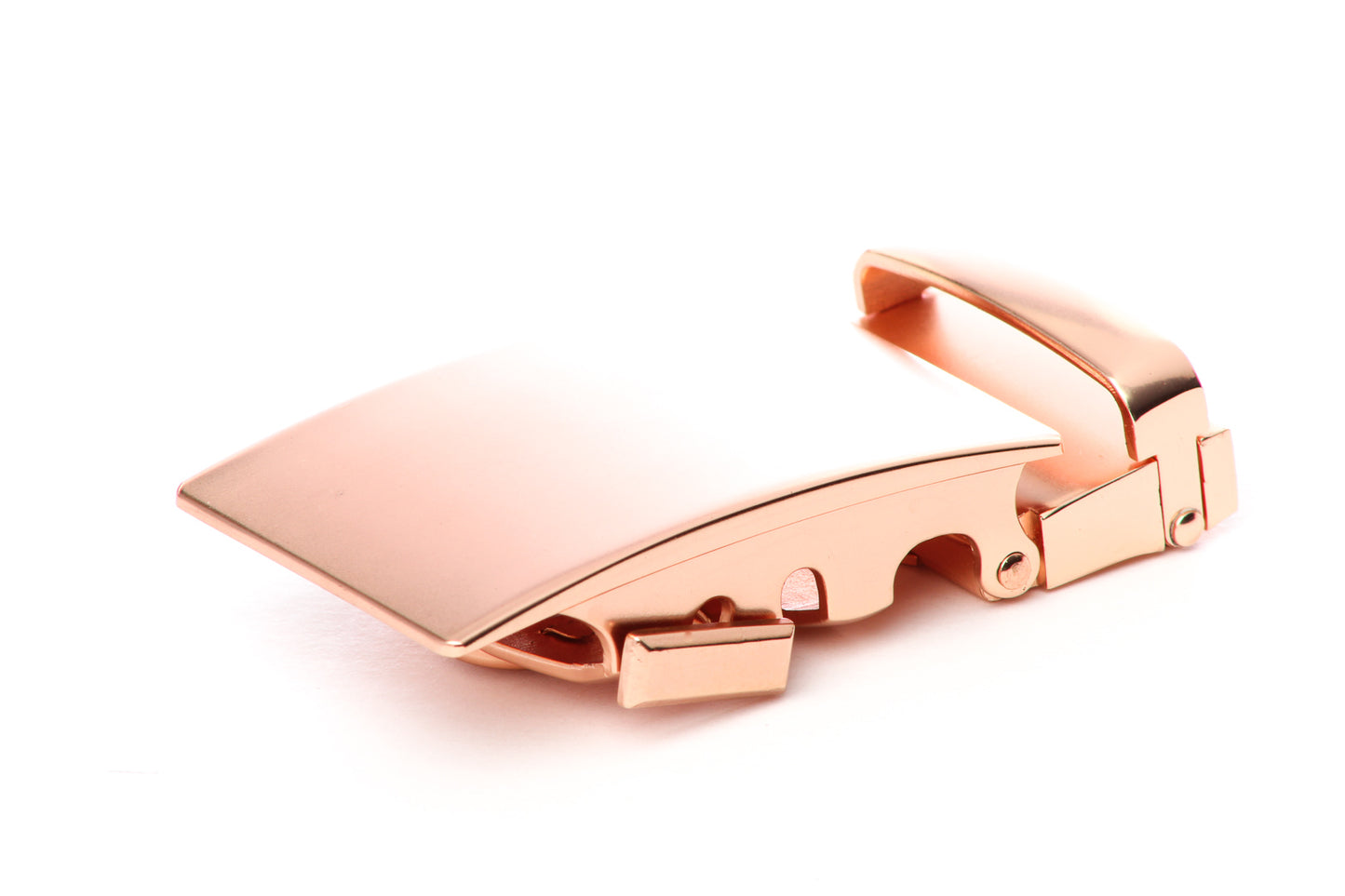 Men's classic ratchet belt buckle in rose gold with a width of 1.5 inches.