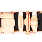 Men's classic ratchet belt buckle in rose gold with a 1.25-inch width, back view.
