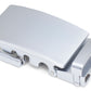 Men's classic ratchet belt buckle in silver with a width of 1.5 inches, left side view.