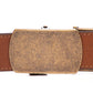 Men's classic with a curve ratchet belt buckle in antiqued gold with a width of 1.5 inches, front view.