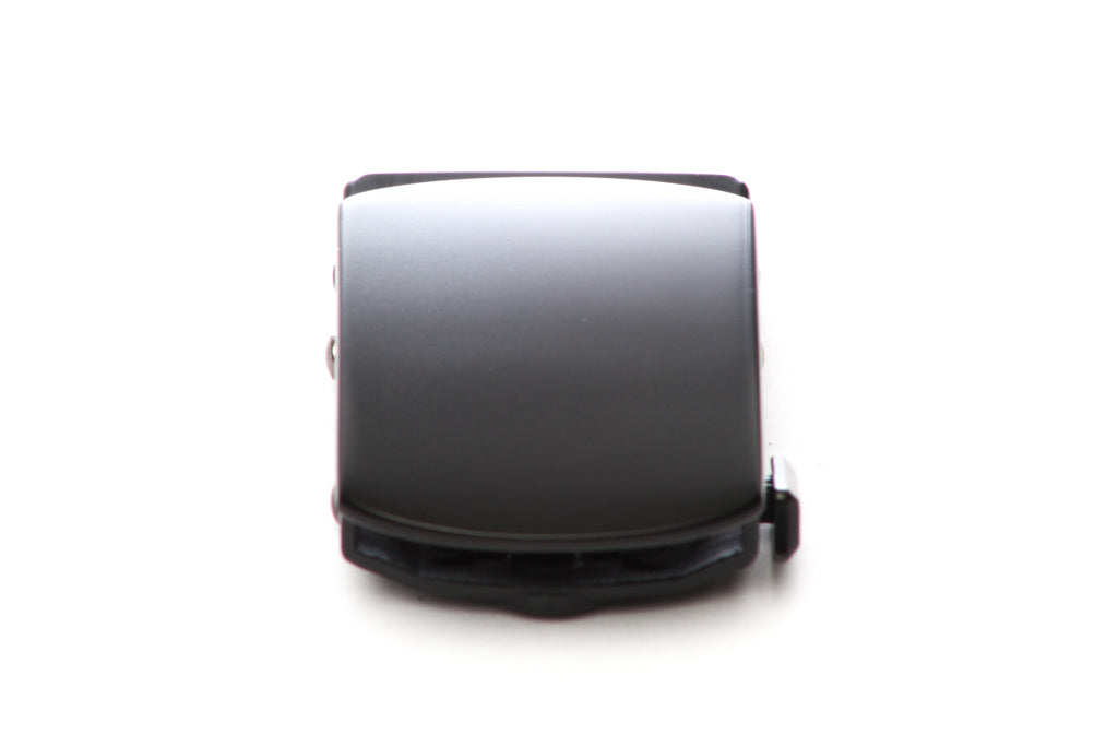 Men's classic with a curve ratchet belt buckle in black with a 1.25-inch width, front view.