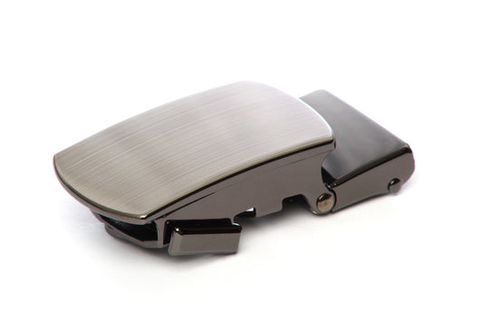 Men's classic with a curve ratchet belt buckle in formal gunmetal with a 1.25-inch width.