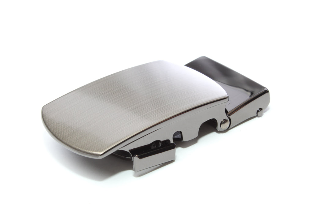 Men's classic with a curve ratchet belt buckle in formal gunmetal with a width of 1.5 inches.