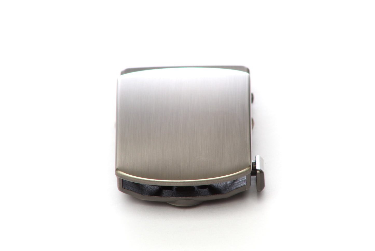 Men's classic with a curve ratchet belt buckle in gunmetal with a 1.25-inch width, front view.