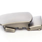 Men's classic with a curve ratchet belt buckle in gunmetal with a 1.25-inch width, left side view.