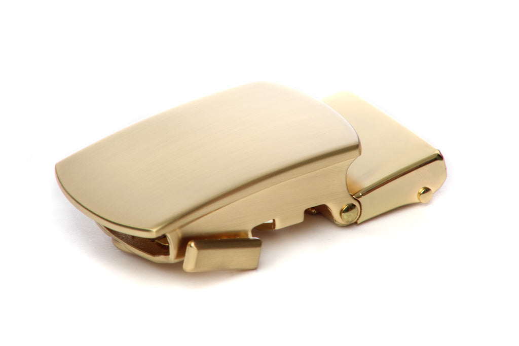 Men's classic with a curve ratchet belt buckle in matte gold with a 1.25-inch width.