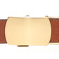 Men's classic with a curve ratchet belt buckle in matte gold with a width of 1.5 inches, front view.