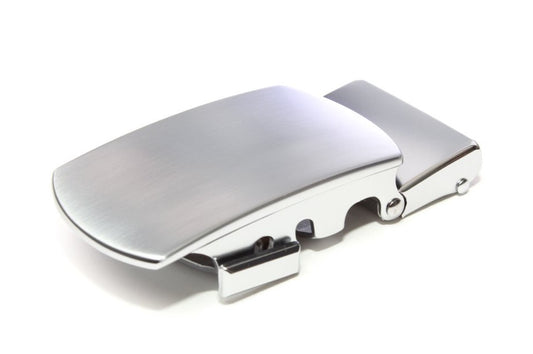 Men's classic with a curve ratchet belt buckle in silver with a width of 1.5 inches.