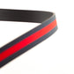 Men's cloth belt strap in navy-red stripe with a 1.25-inch width, casual look, anson belt brand name and logo on the back