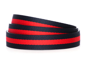 Men's cloth belt strap in navy-red stripe with a 1.25-inch width, casual look