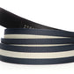 Men's cloth belt strap in navy-white stripe with a 1.25-inch width, casual look, microfiber back