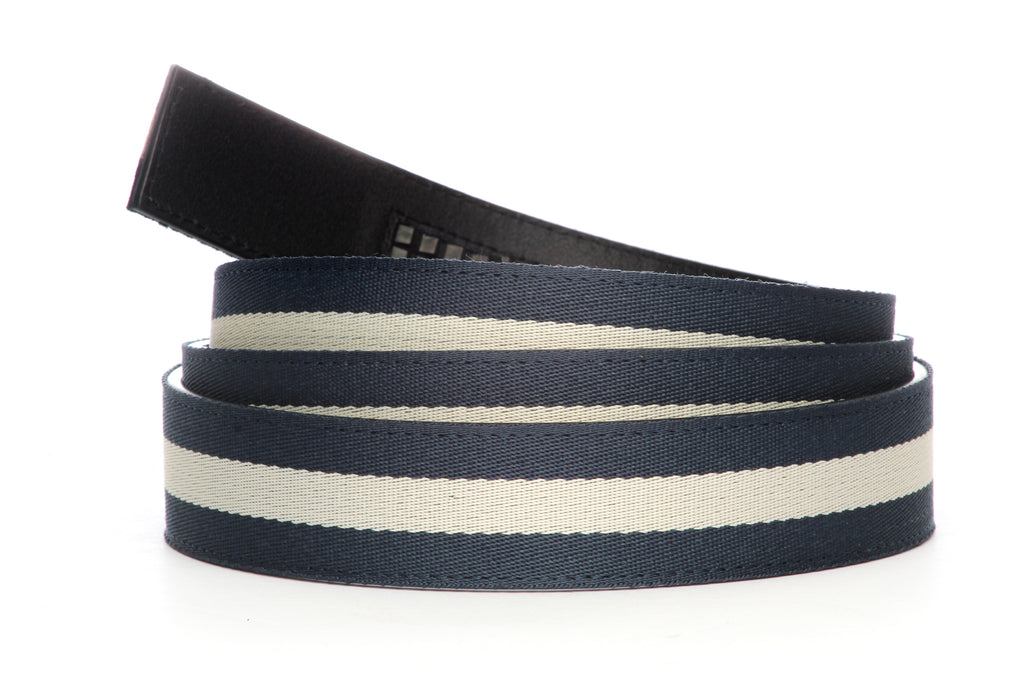 Men's Navy Red Stripe Belt, Ratchet Belt Without Holes