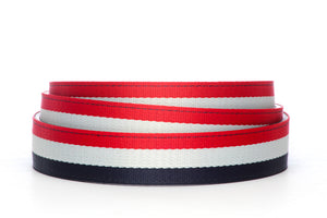 Men's cloth belt strap in red-white-blue with a 1.25-inch width, casual look