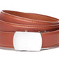 Men’s cognac leather belt strap and classic buckle in silver with a curve, formal look, 1.25 inches wide