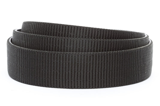 Men's concealed carry belt strap in black nylon, 1.5 inches wide, casual look