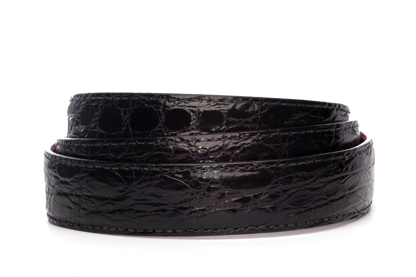 Men's crocodile belt strap in black with a 1.25-inch width, formal look