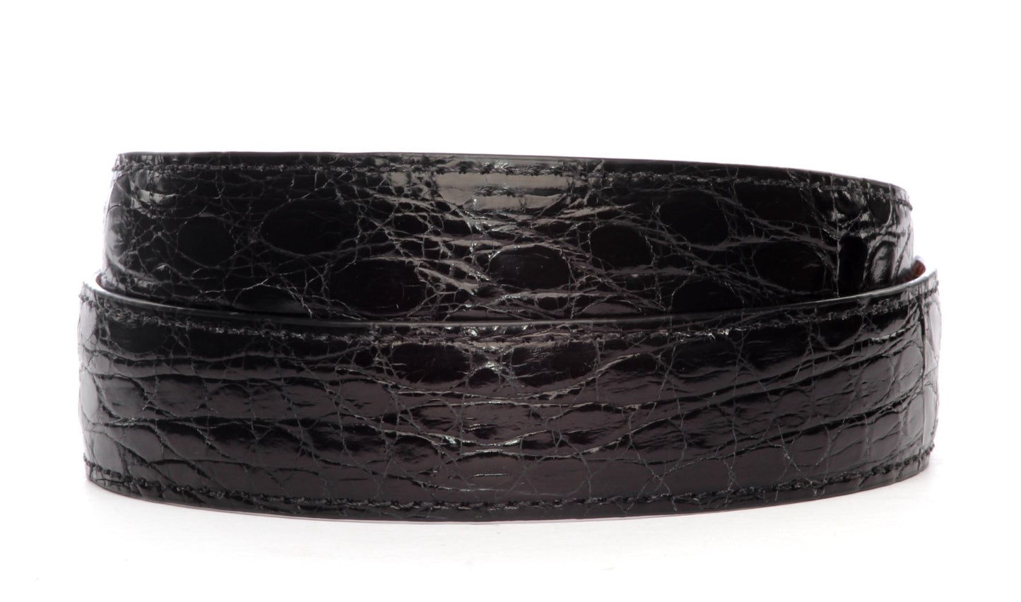 Men's crocodile belt strap in black, 1.5 inches wide, formal look