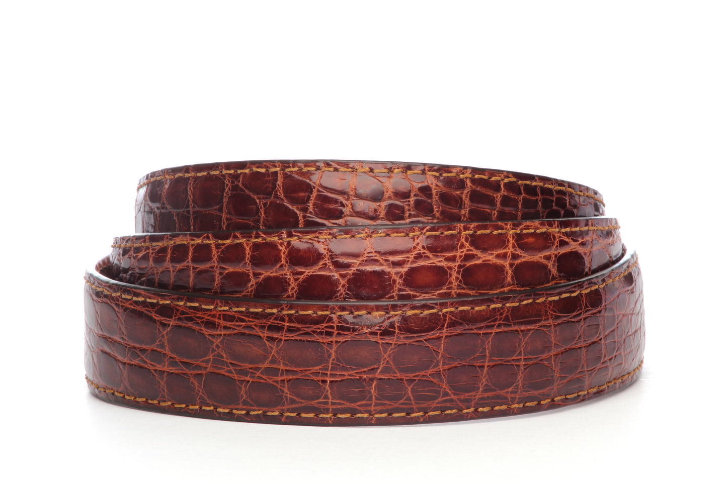 Men's crocodile belt strap in cognac with a 1.25-inch width, formal look