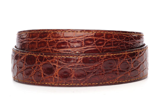 Men's crocodile belt strap in cognac, 1.5 inches wide, formal look