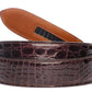 Men's crocodile belt strap in dark brown, 1.5 inches wide, formal look, full roll